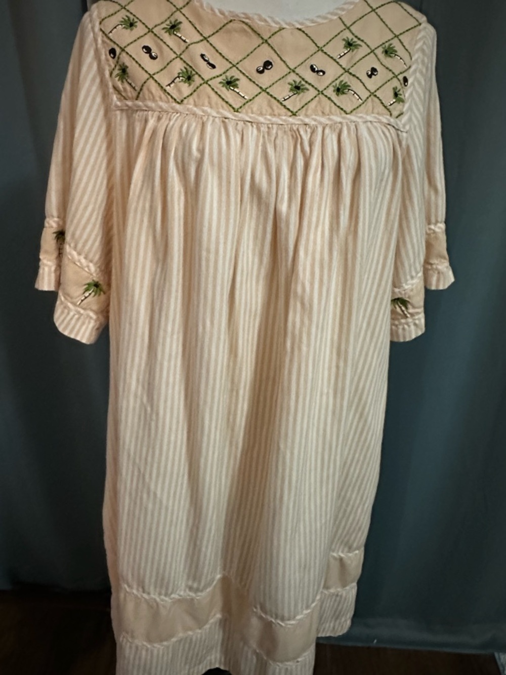 Bechamel Petites Muumuu Dress PM Cotton Embroidered Palm Tree House Dress Boho